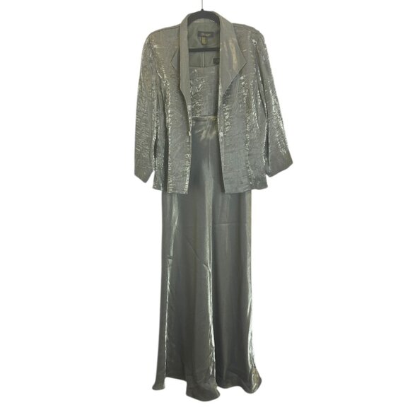 Oblique Women’s 2 Pc Formal Gown & Jacket Metallic Green Sz 14 Gala MOB - Picture 1 of 9